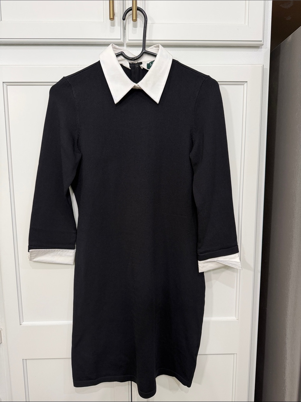 Ralph Lauren Black Mini Dress with White Collar & Cuffs Size Small